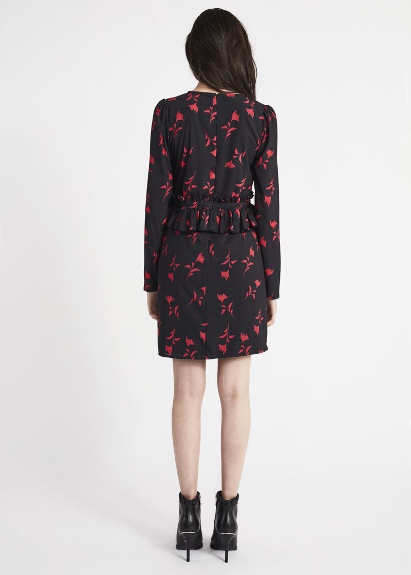 Dress in floral georgette with peplum