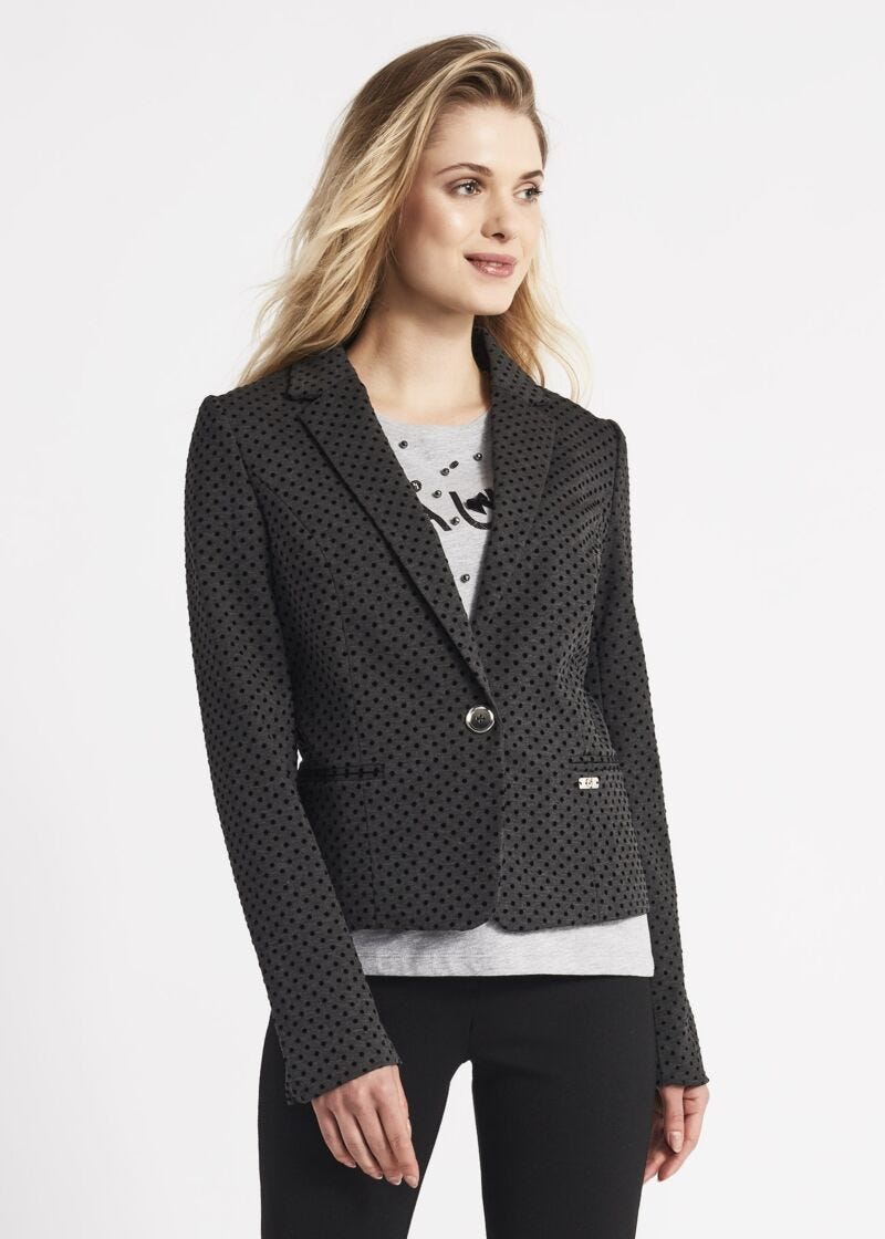 Single-breasted jacket with flocked polka dots