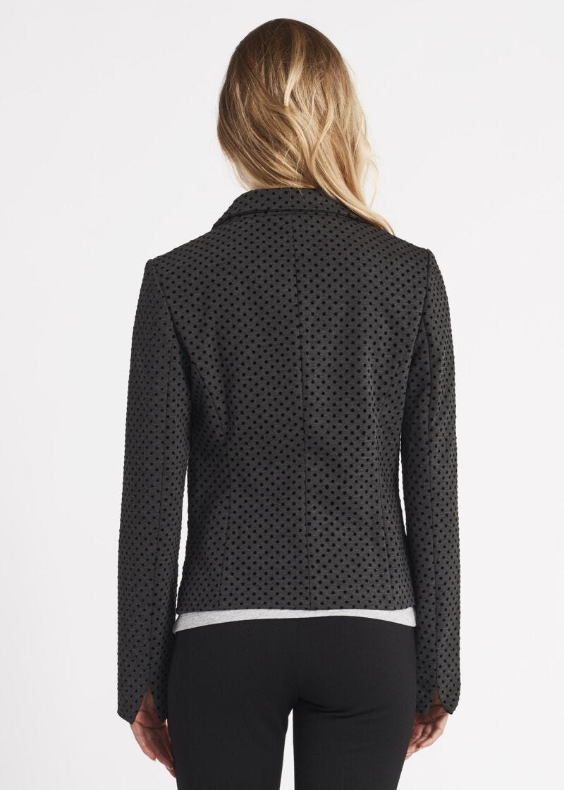 Single-breasted jacket with flocked polka dots