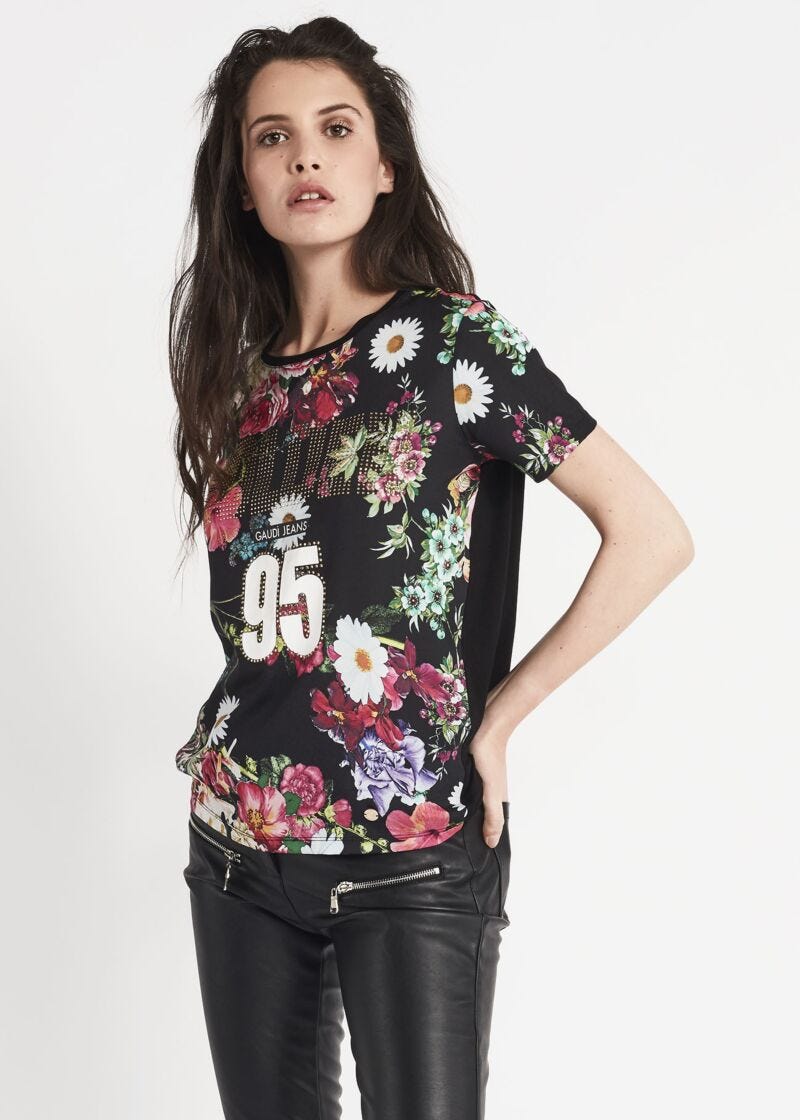 T-shirt in georgette con stampa