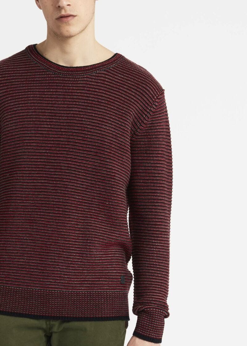 Crew neck jumper with horizontal ribbing