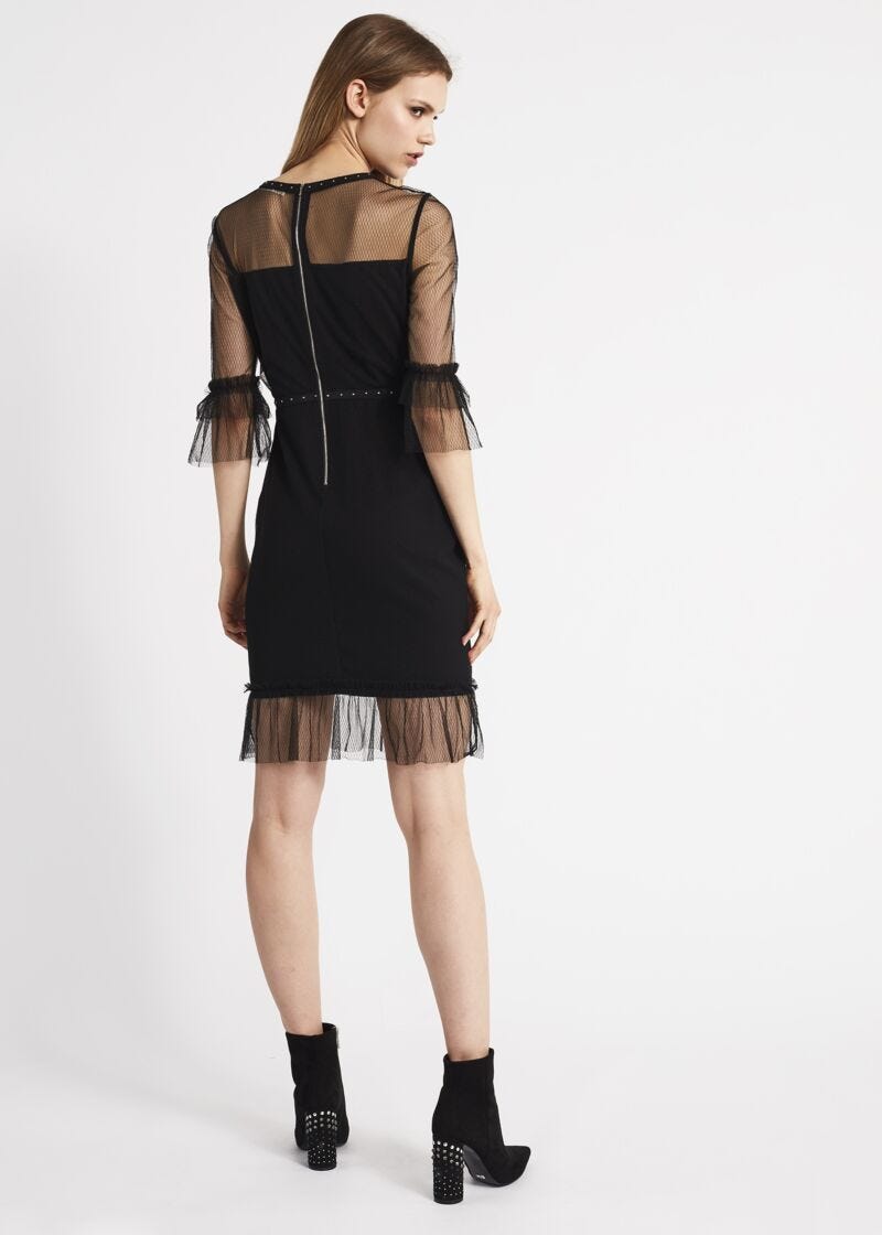 Sheath dress with tulle insert