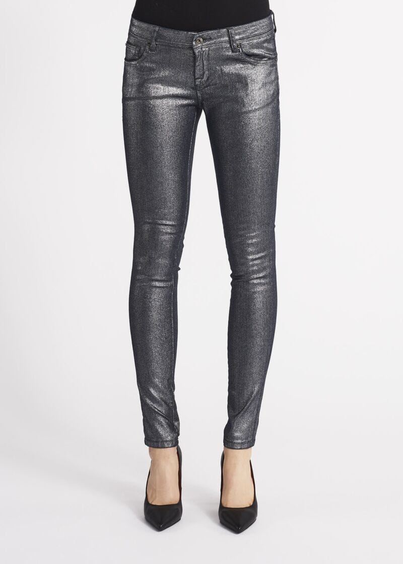 Laminated cotton slim fit trousers