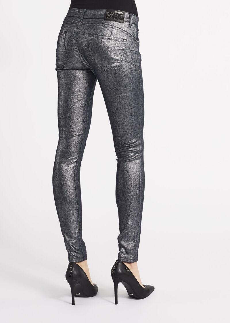 Laminated cotton slim fit trousers