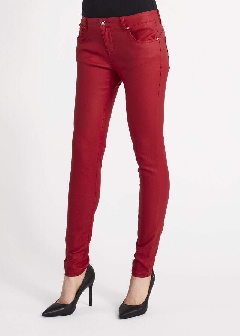 Skinny fit trousers in leather effect cotton