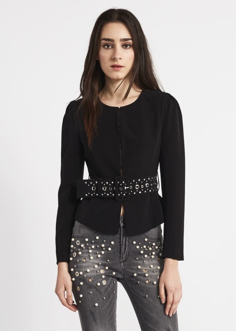 Jacket with jewelled belt