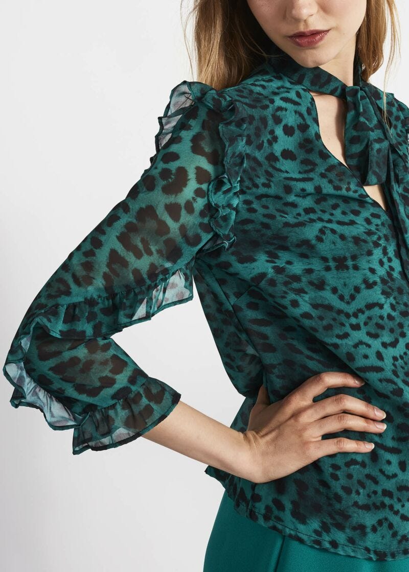 Animal pattern blouse with scarf