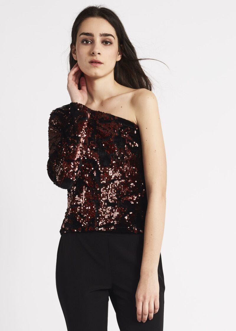 One shoulder top with sequins