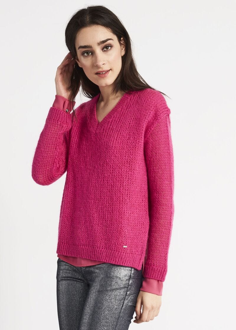 Maglione in mohair con scollo a V
