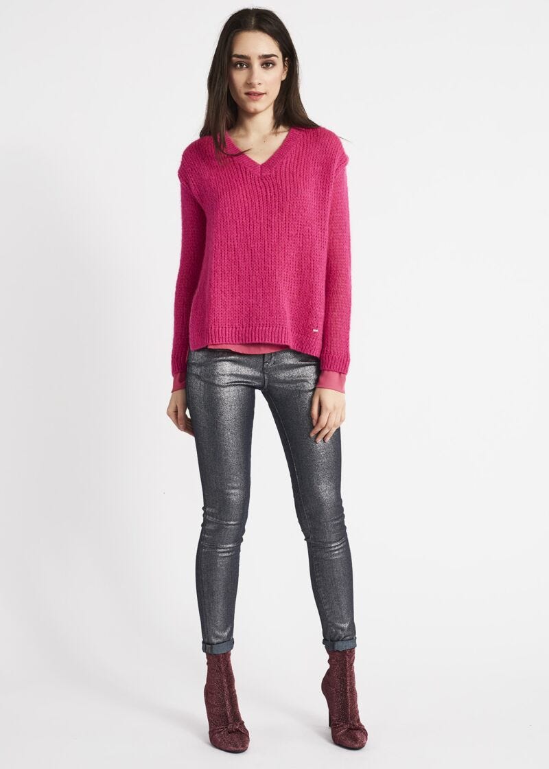 Maglione in mohair con scollo a V