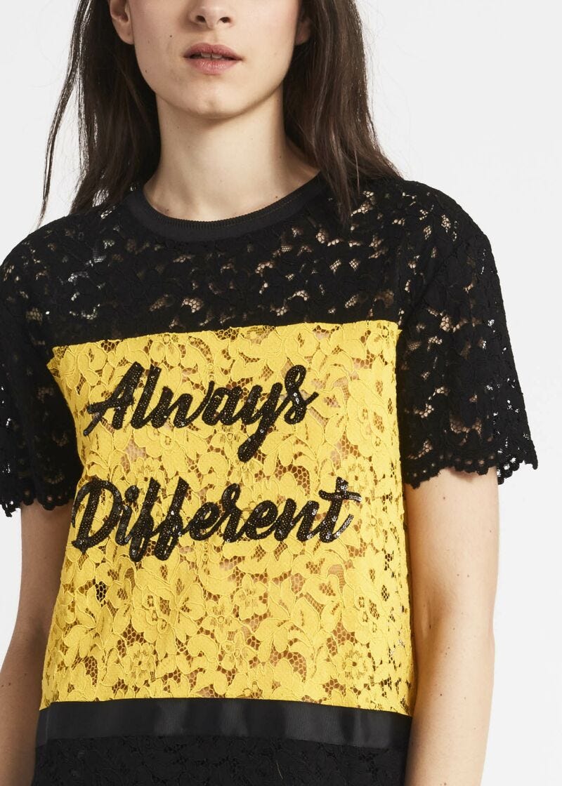 T-shirt in pizzo e gros grain