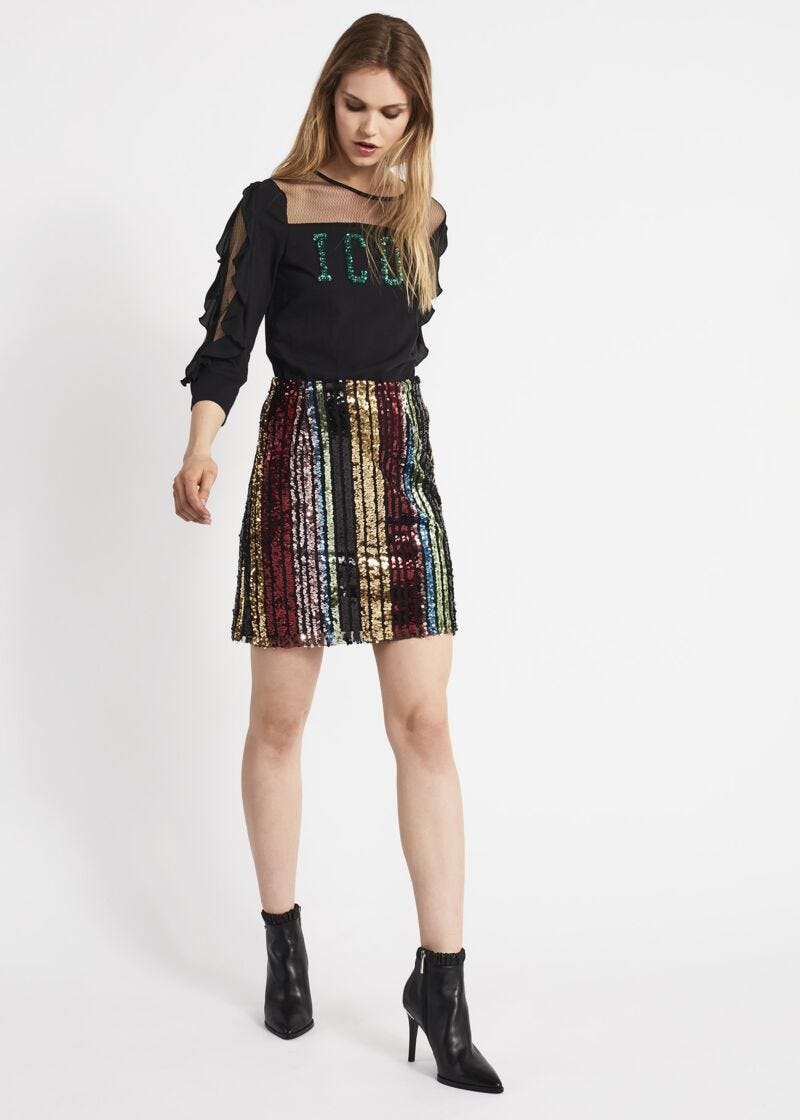 Gonna con paillettes multicolor