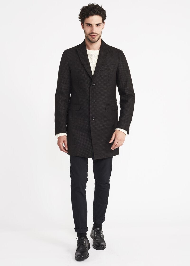 Single-breasted coat with micro polka dots