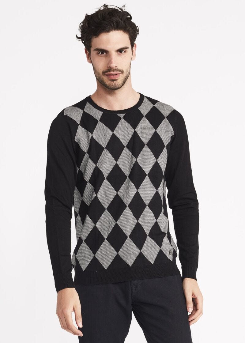 Crew neck jumper with diamond pattern