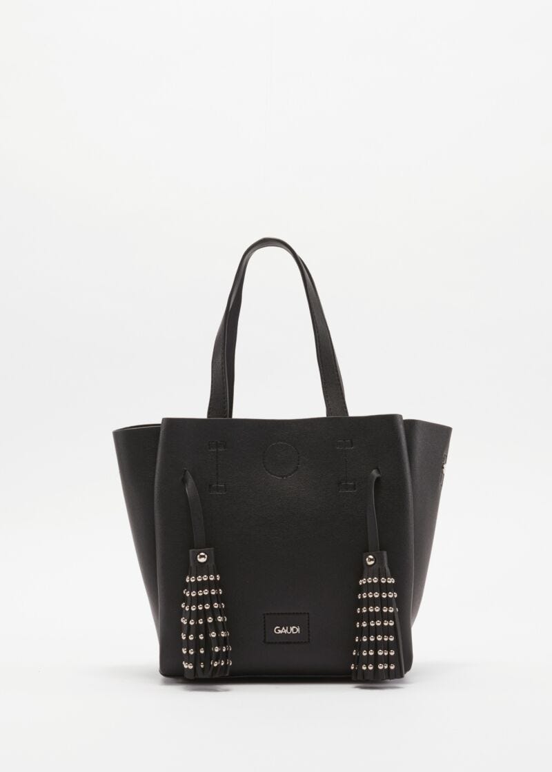 Bag with studded hanging tassels