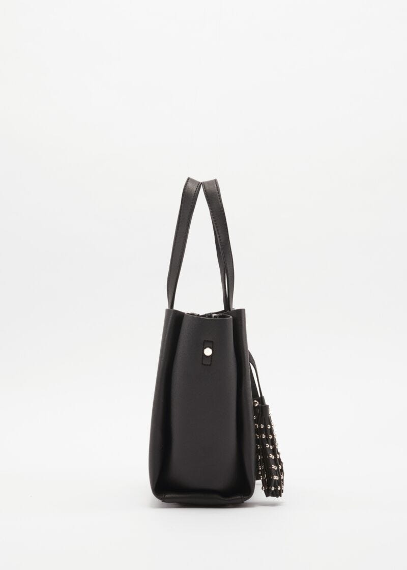 Bag with studded hanging tassels