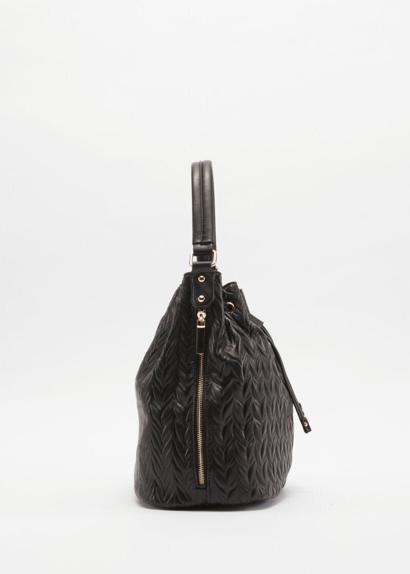 Bucket bag in quilted faux leather