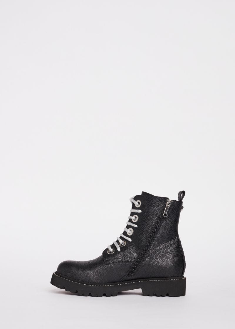 Combat boots with silver laces