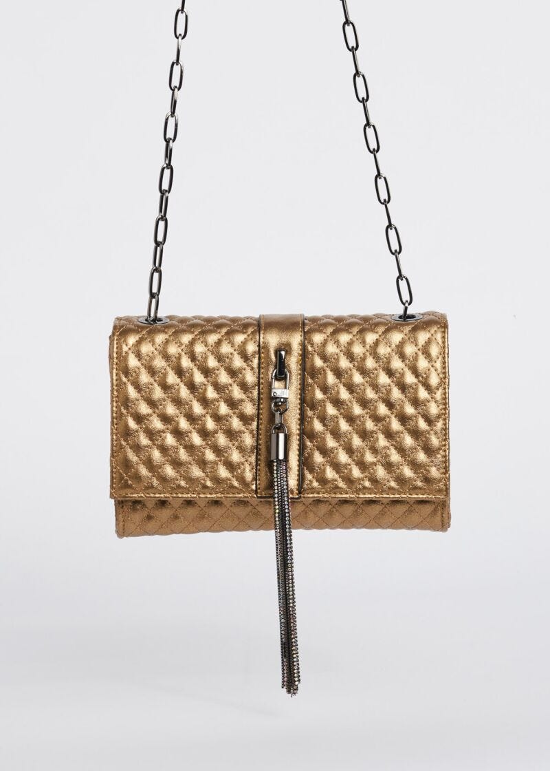 Metallic-effect quilted crossbody bag