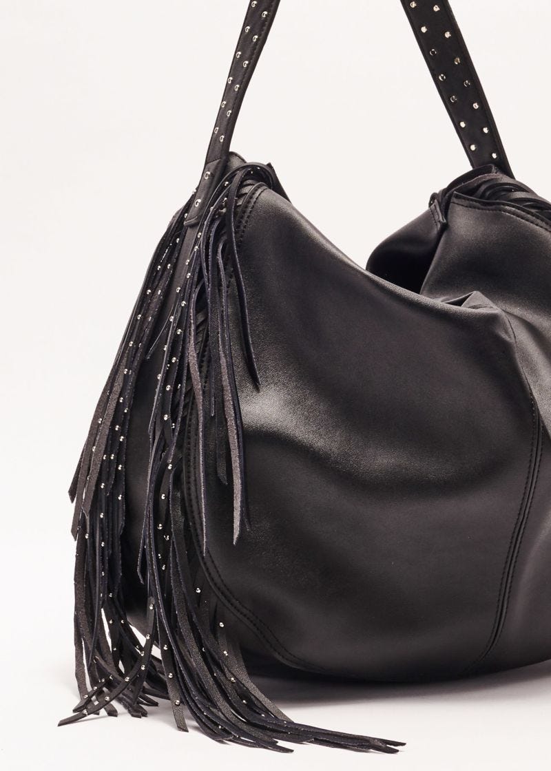Fringed leather-effect bag