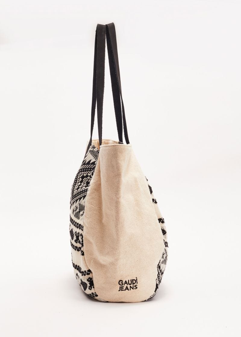 Embroidered cotton shopping bag