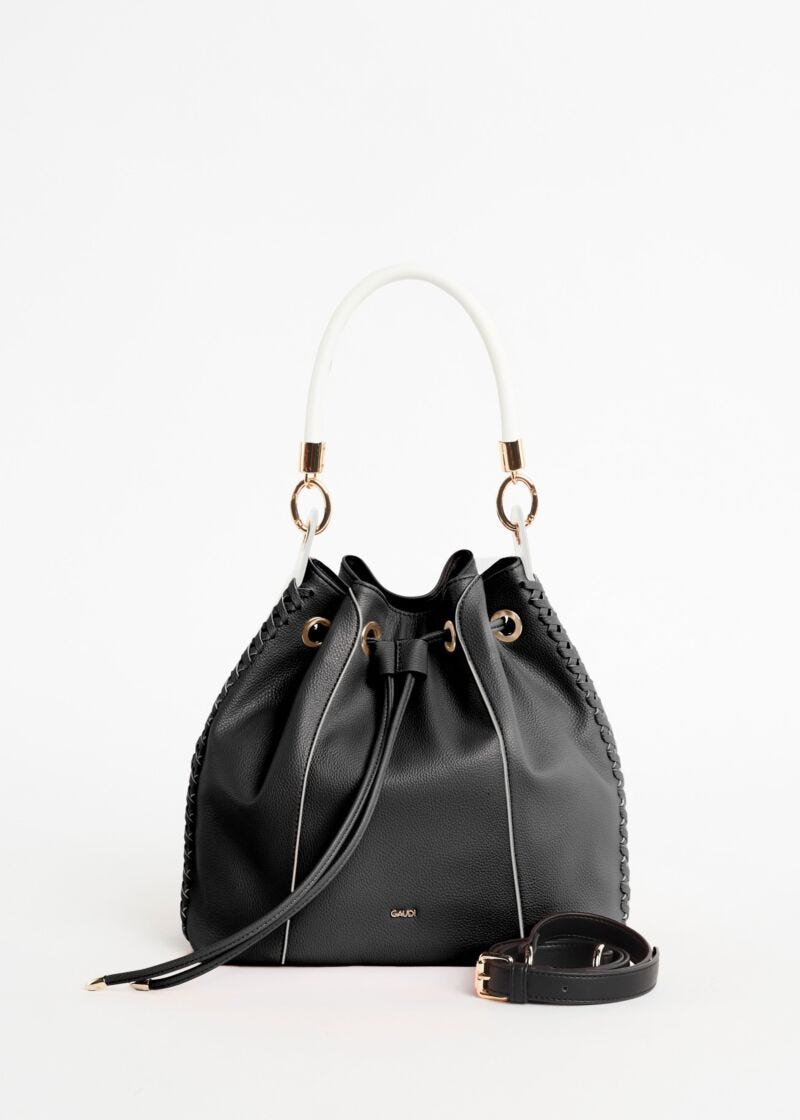 Bucket bag with woven details 