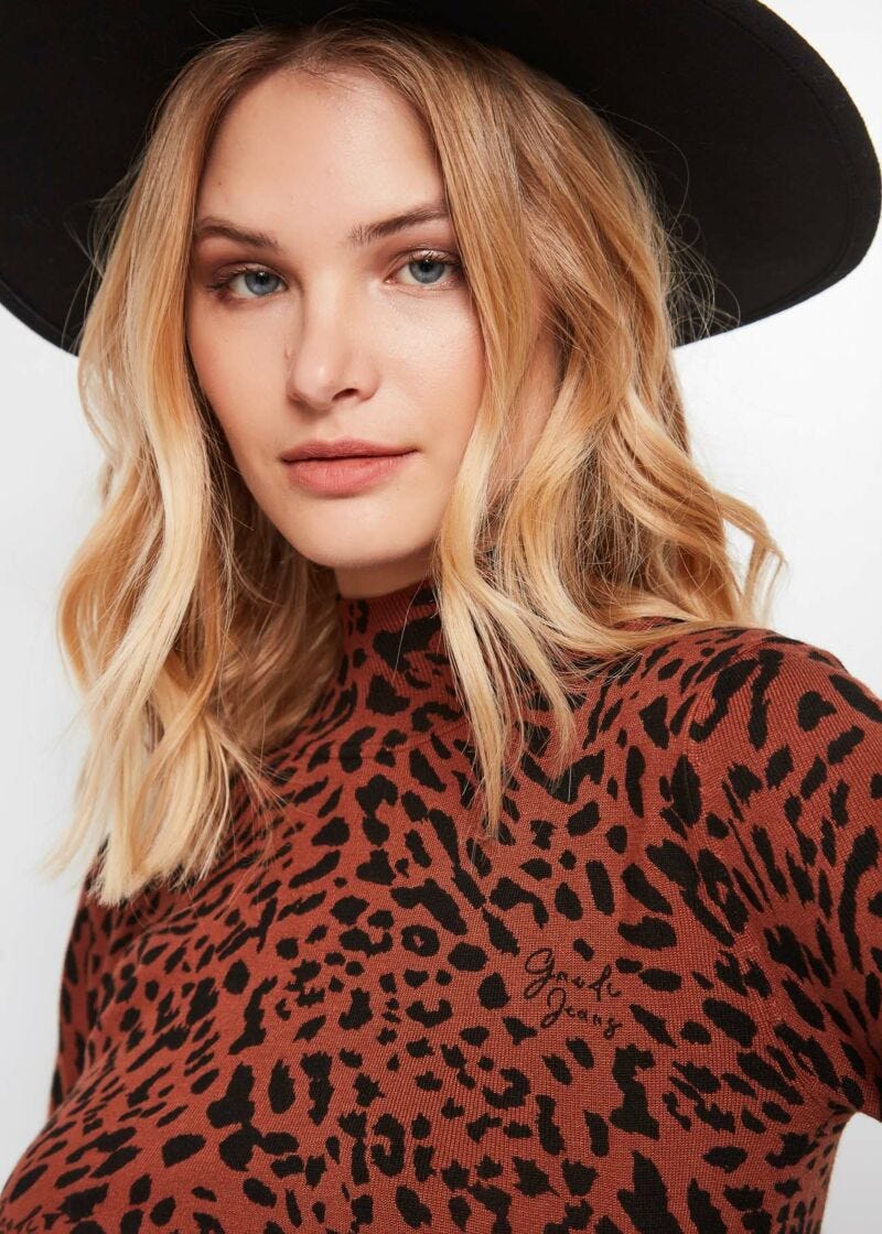 Animal print discount polo neck jumper