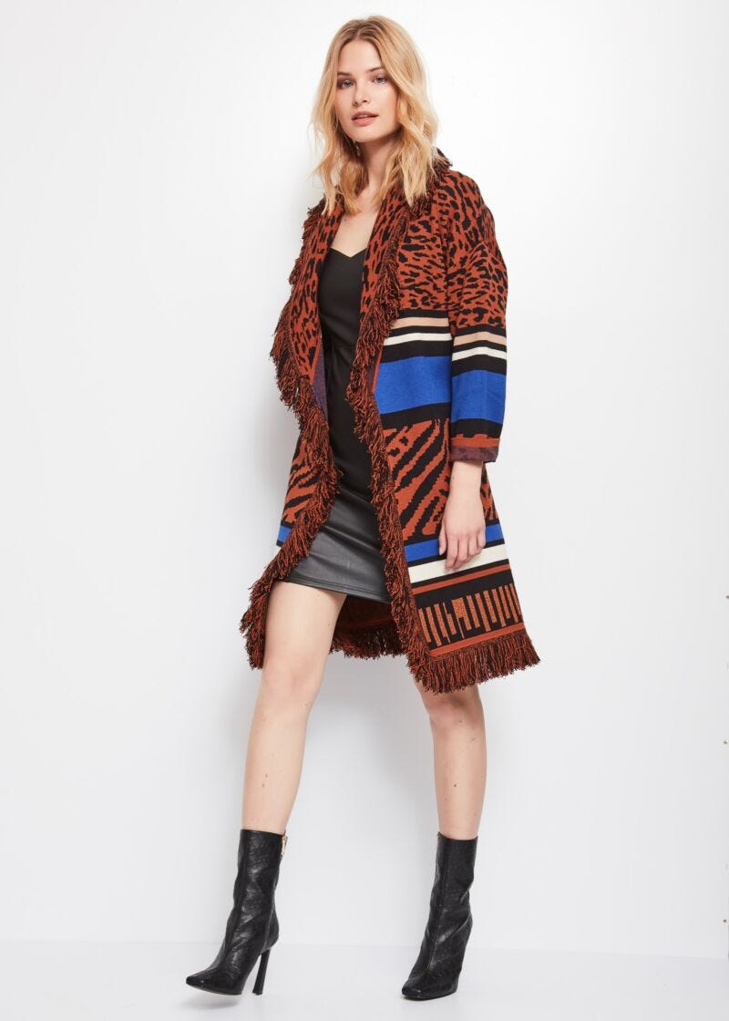 Fringed animal print cardigan