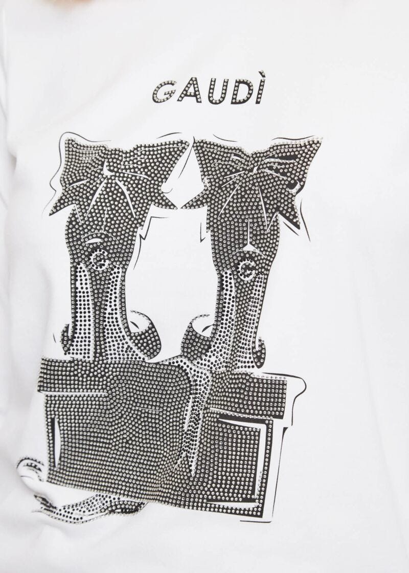 T-shirt con stampa e strass