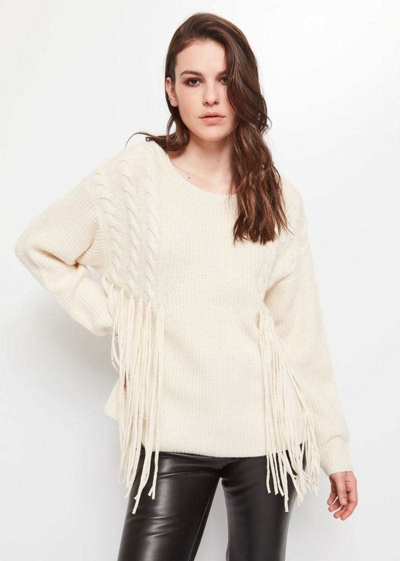 Wool-blend fringed jumper