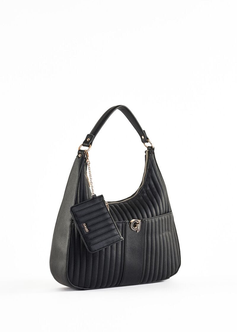 Pleated faux leather hobo bag