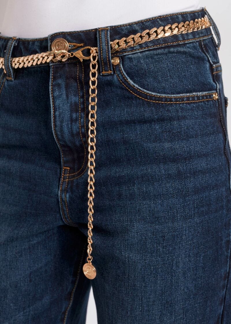 Jeans vita bassa con catena