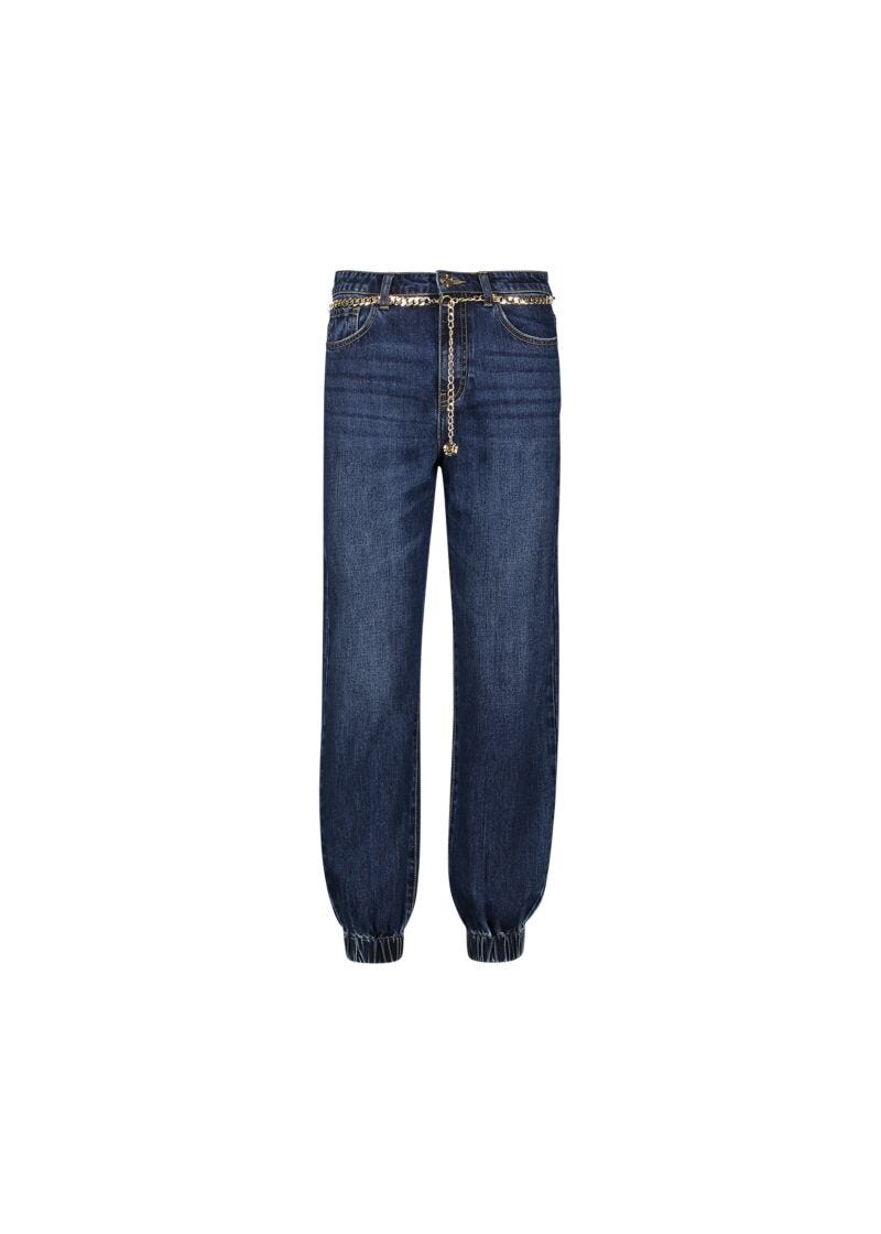 Jeans vita bassa con catena