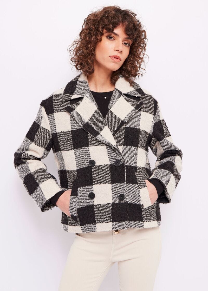 Checked double-breasted coat