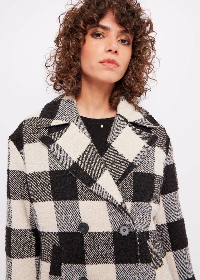 Checked double-breasted coat