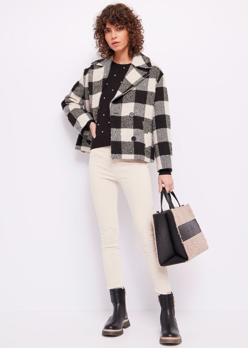 Checked double-breasted coat