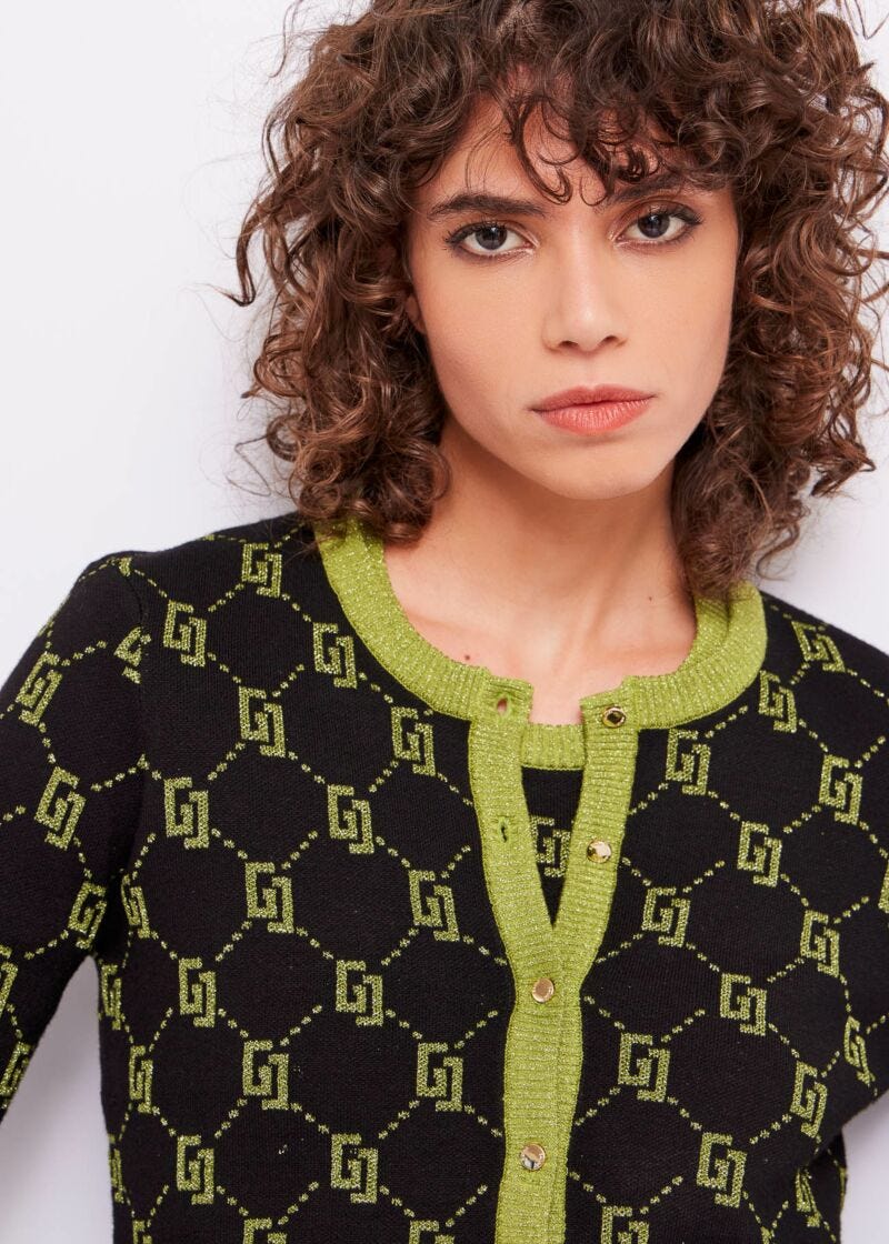 Cardigan con logo jacquard