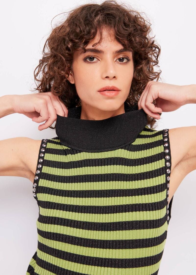 Striped top with studs