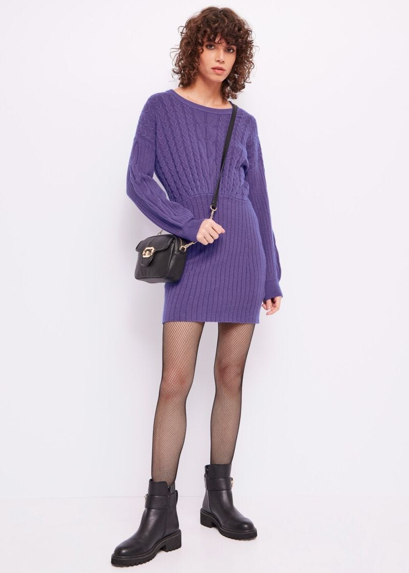 Short dress with cable-knit pattern