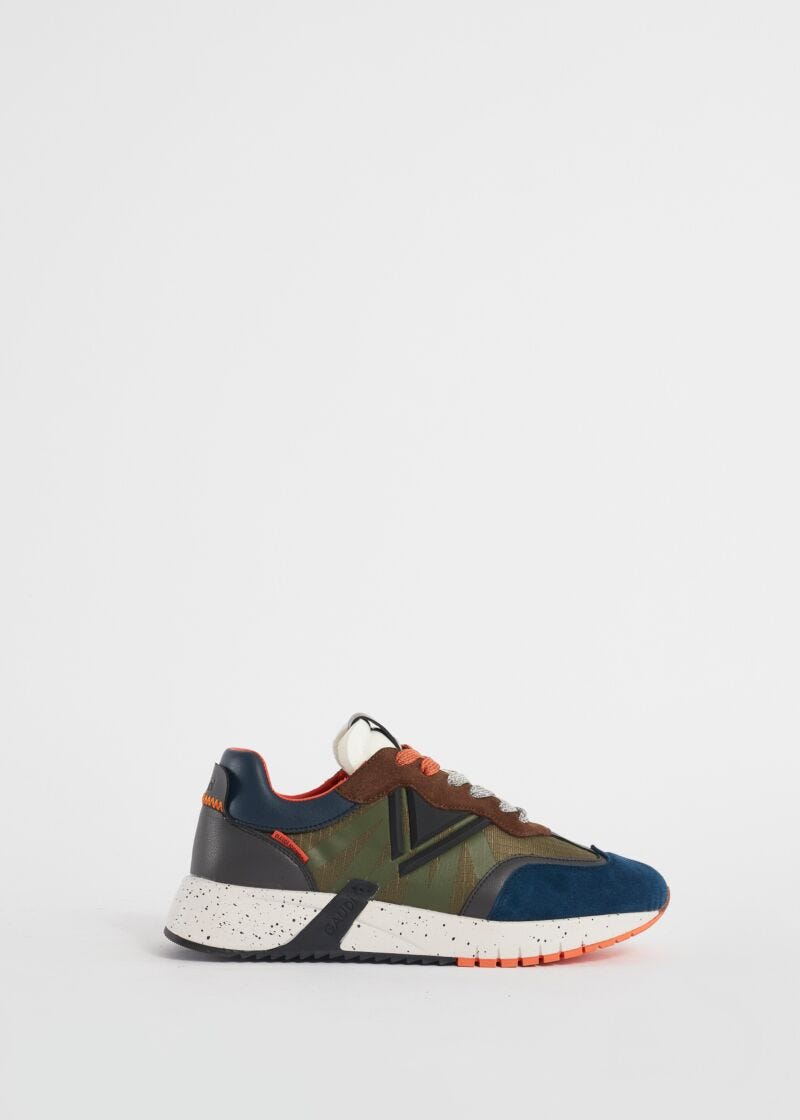 Suede and nylon running trainers