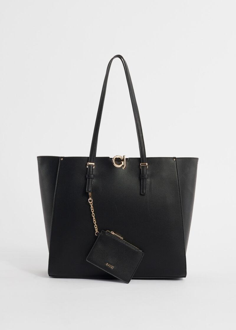 Faux-leather shopper bag with charm