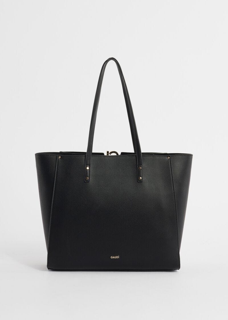 Faux-leather shopper bag with charm