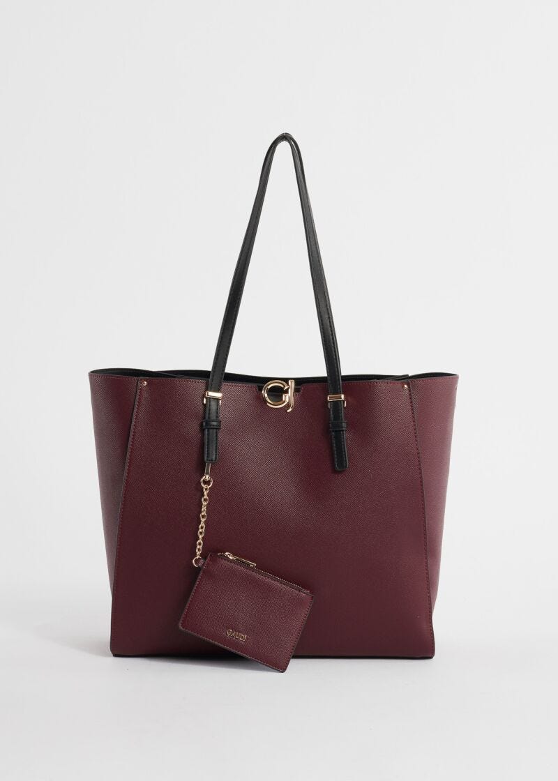 Faux-leather shopper bag with charm