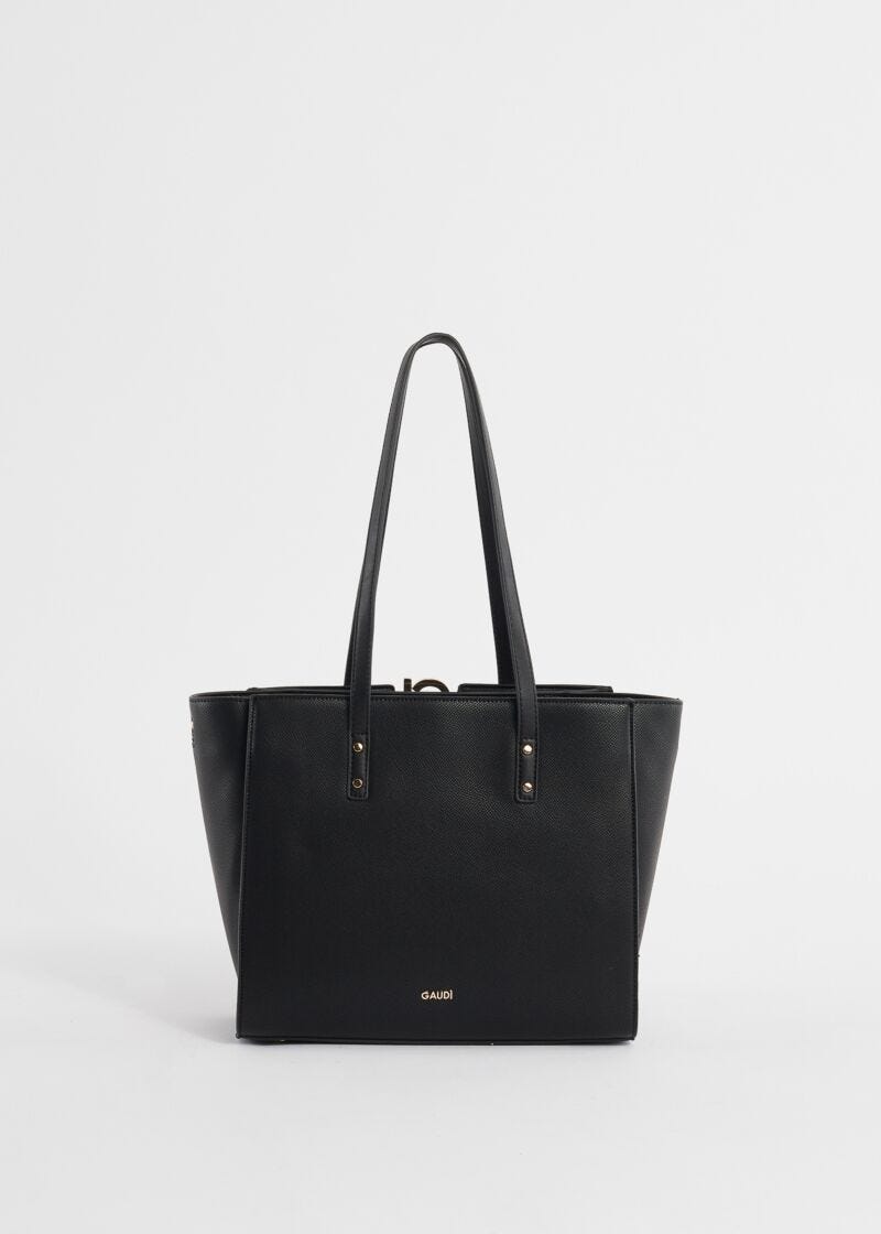 Faux-leather shopper bag with charm