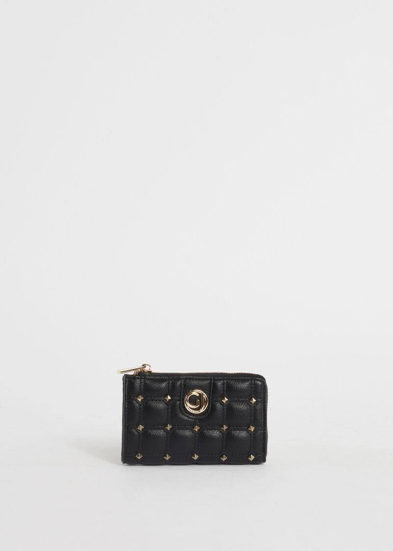 Quilted mini wallet with studs