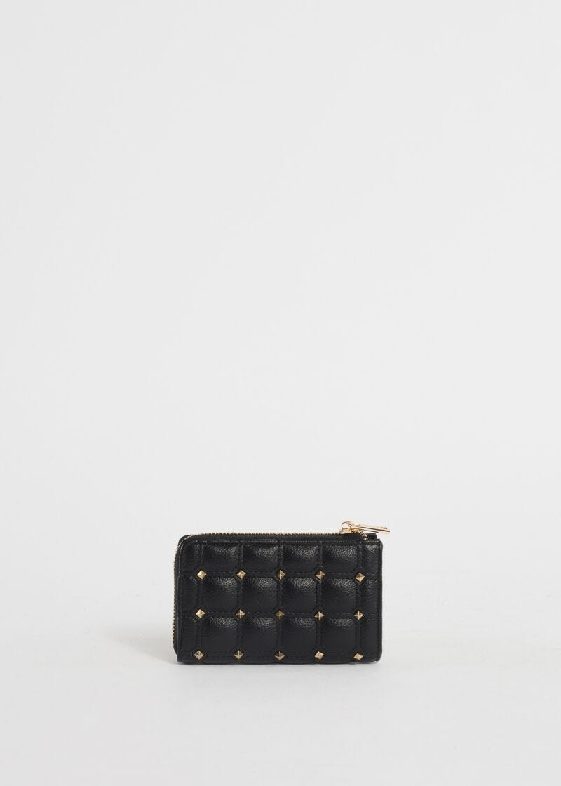 Quilted mini wallet with studs