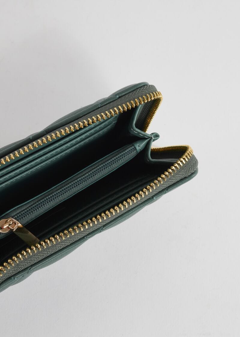 Quilted zip-around mini wallet