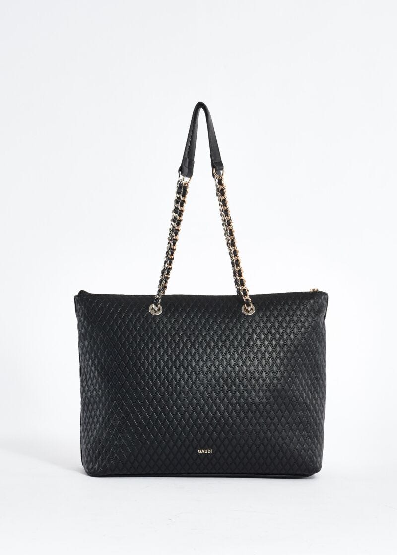 Faux-leather shopper bag with diamond pattern