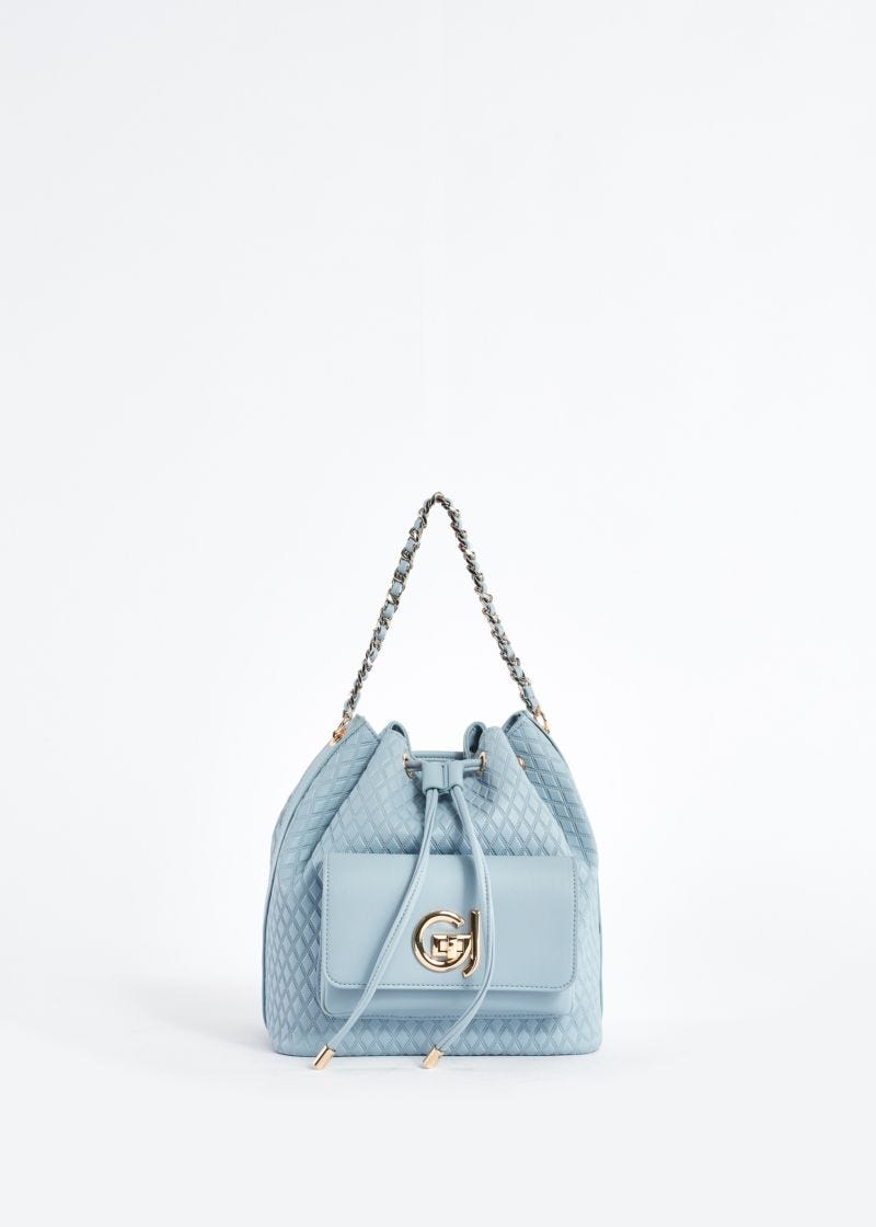 Faux-leather bucket bag with diamond pattern
