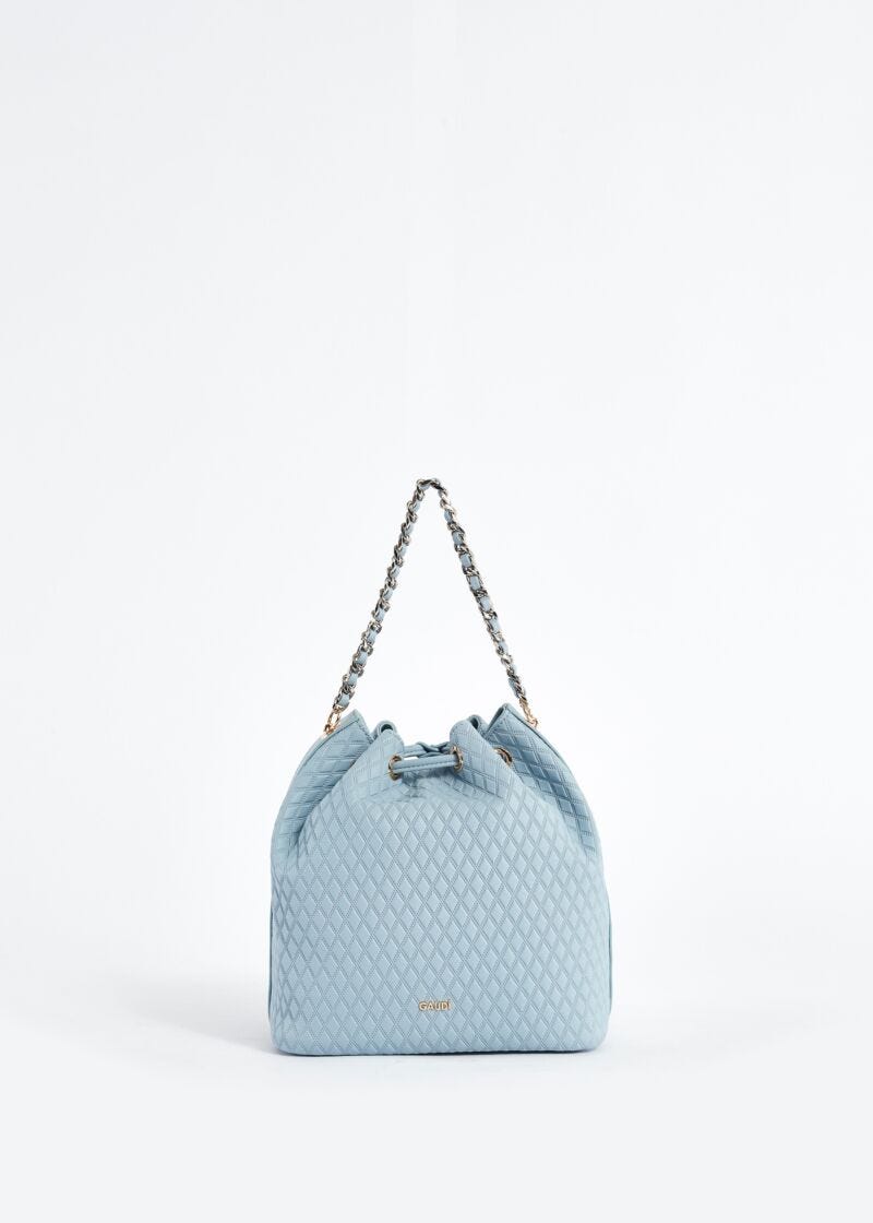 Faux-leather bucket bag with diamond pattern